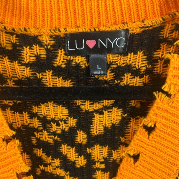 Cheetah Print Women's Fringe Drop Sleeve Crop Sweater Orange  Size L - Picture 12 of 13